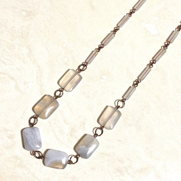 Geometric Agate Necklace, Rustic Genuine Gemstone Copper Link Necklace - Picture 2 of 10